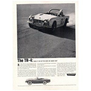 1963 Triumph TR-4 Convertible Roadster Vintage Print Ad British Sports Car Race